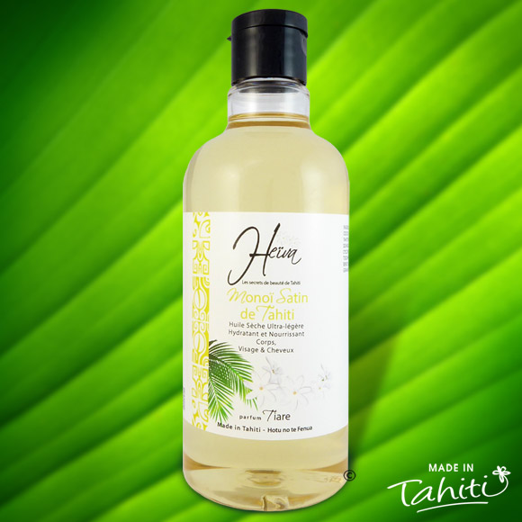 Cette huile 100% Tahiti ultra légère pour les peaux délicates et très fines, pénètre rapidement la peau pour la satiner sans effet de gras résiduel. Ce Monoï Satin contient 50 % de Monoï de Tahiti Appellation d'Origine.