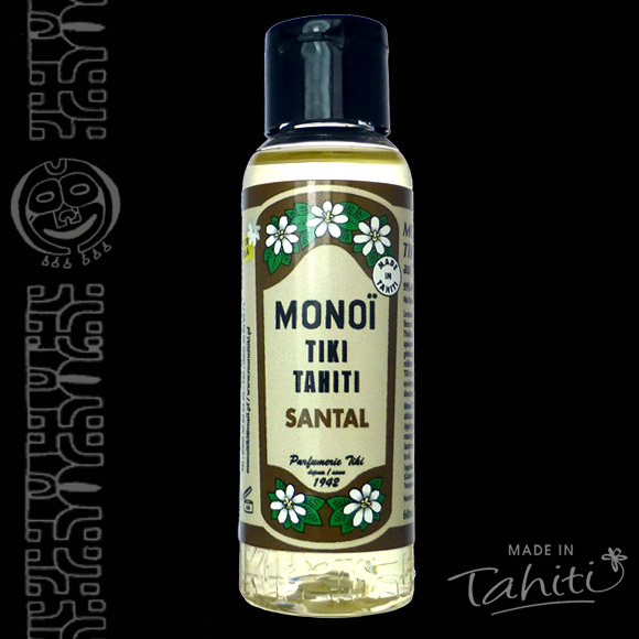 Un classique masculin ! Ce flacon nomade de Monoï Tiki Tahiti 60ml parfum Santal et typé des Îles Marquises est fabriqué à Tahiti-Faaa par la Parfumerie Tiki depuis 1942.