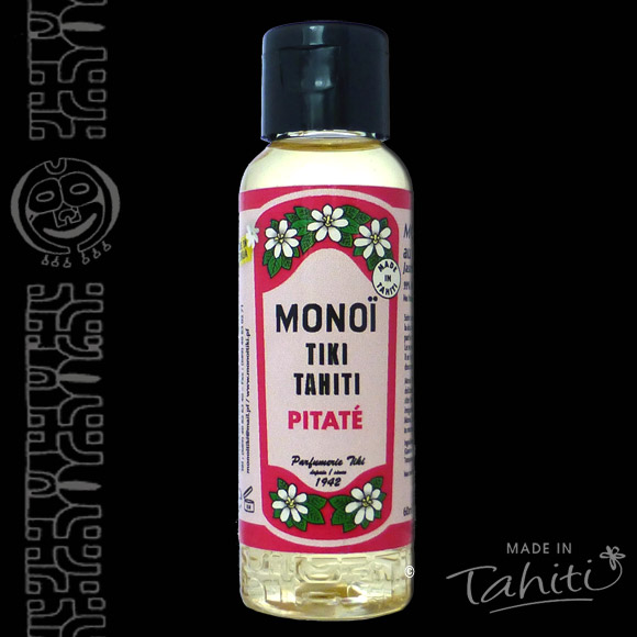 Un nouveau classique parmi les classiques disponible en 60ml ! Ce Monoï Tiki Tahiti 60 ml parfum Pitate (Fleur de Jasmin) est fabriqué à Tahiti-Faaa par la Parfumerie Tiki depuis 1942.