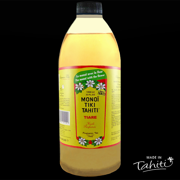 Ce Monoi Tiki Tahiti, l'Original, parfumé aux Fleurs de Tiare Tahiti, est fabriqué à Tahiti par La Parfumerie Tiki depuis 1942.