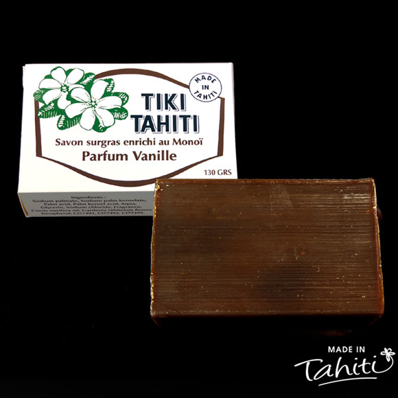 Savon Surgras enrichi au Monoï Tiki Vanille fabriqué par la Parfumerie Tiki à Tahiti