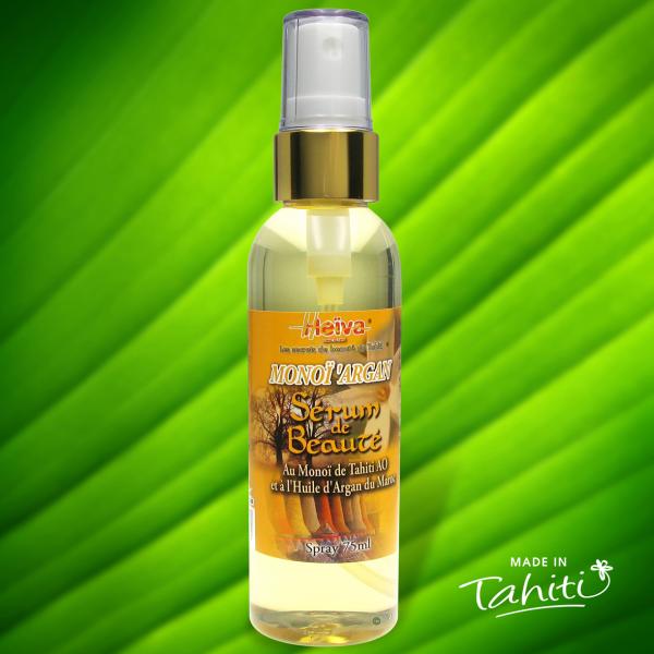 Ce sérum de beauté, pratique en flacon Spray 75 ml, permet de cumuler les bienfaits du Monoï de Tahiti et de l'Huile d'Argan du Maroc : Effet 2 en 1 garanti sur votre peau et sur vos cheveux !
